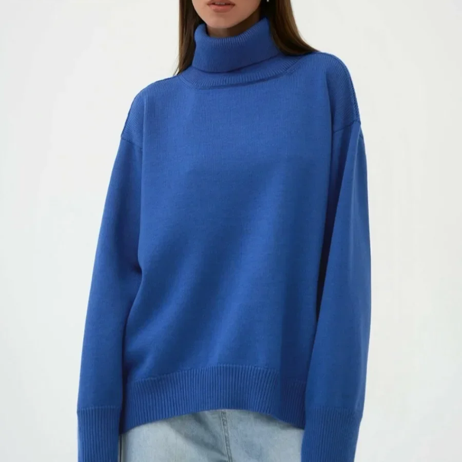 Women's Oversized Turtleneck Sweater – Thick Knit Casual Pullover for Autumn Winter