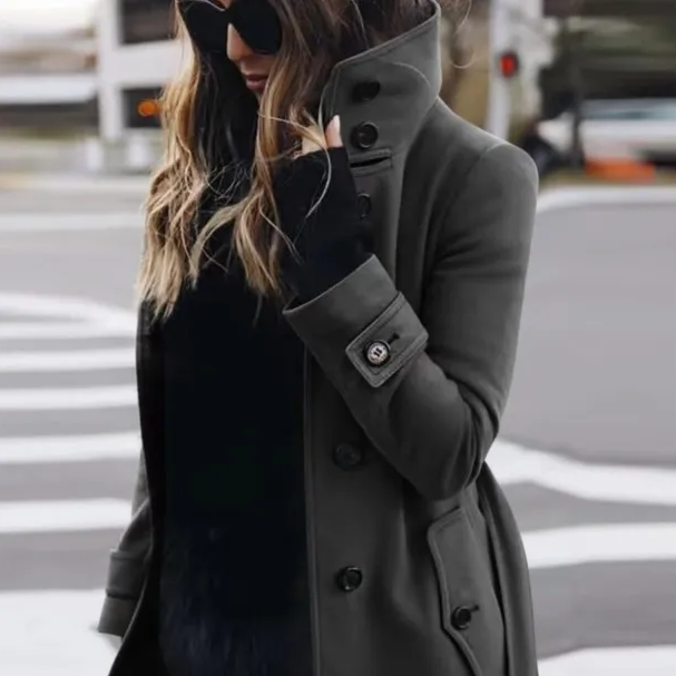 Women's Long Warm Coat – Turn-down Collar Thick Autumn Winter Jacket with Single Breasted Closure