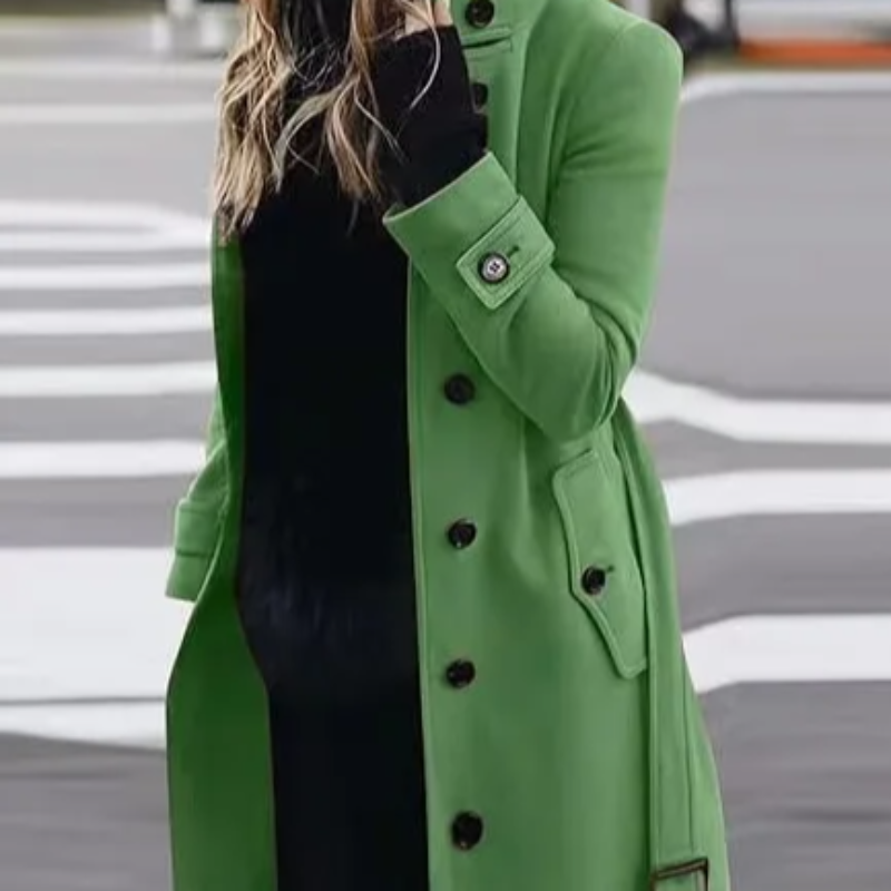 Women's Long Warm Coat – Turn-down Collar Thick Autumn Winter Jacket with Single Breasted Closure