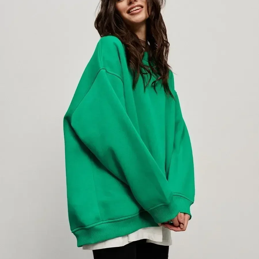 Women's Oversized Fleece Pullover Sweatshirt – Warm Thick Casual Long Sleeve Top for Autumn and Winter Streetwear
