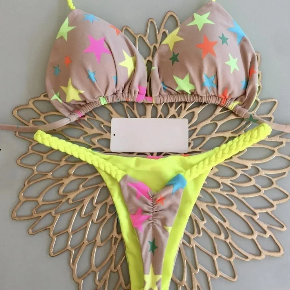 Women's Printed Bikini Set – Fashion Split G-String Swimsuit with Wire-Free Support and Chest Pads, Ideal for Beach Holidays