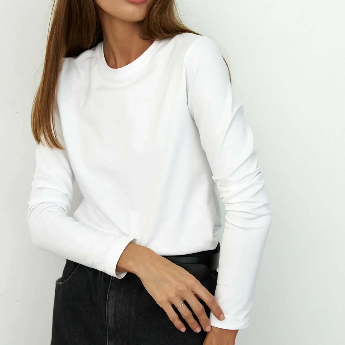 Women's 100% Cotton Long Sleeve Oversized T-Shirt – Loose Basic Solid Top for Spring and Autumn Casual Wear