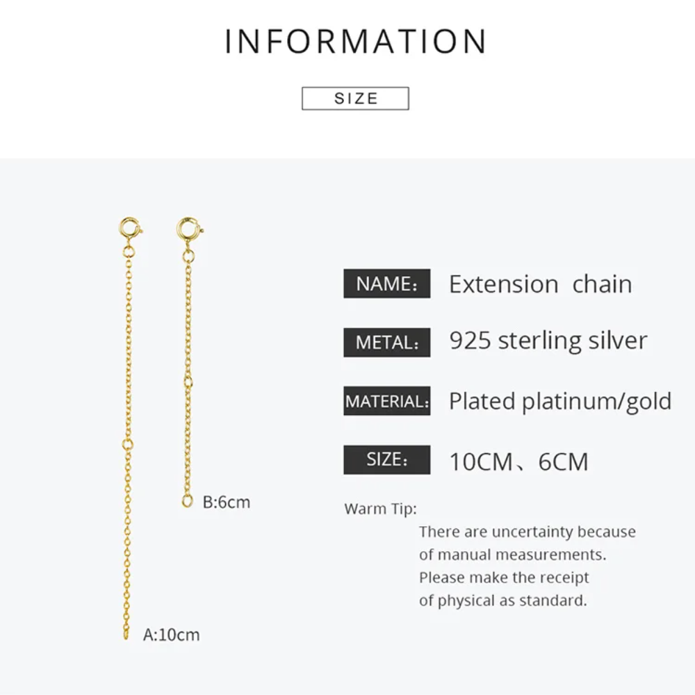 14K Gold Plated 925 Sterling Silver Necklace Extension Chains – Lobster Clasp DIY Jewelry Making Accessory