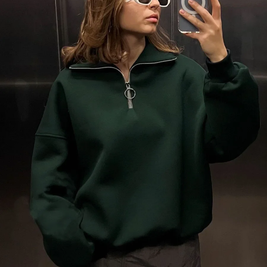 Women's Oversized Fleece Pullover Sweatshirt – Thick Warm Casual Streetwear for Autumn Winter