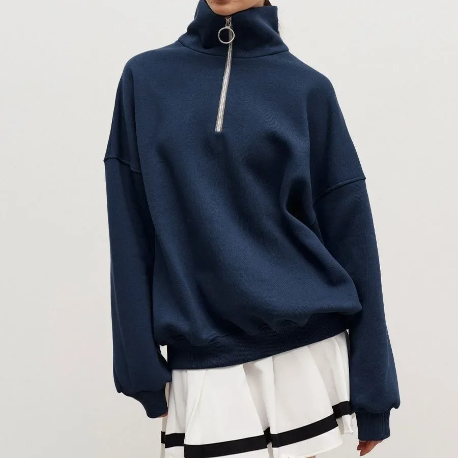 Women's Oversized Fleece Pullover Sweatshirt – Thick Warm Casual Streetwear for Autumn Winter