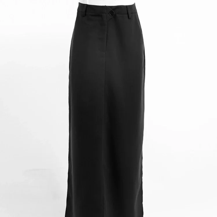 Women's Vintage High Waist Split Long Skirt – Casual Cotton Blend Buttoned Maxi for Spring and Summer