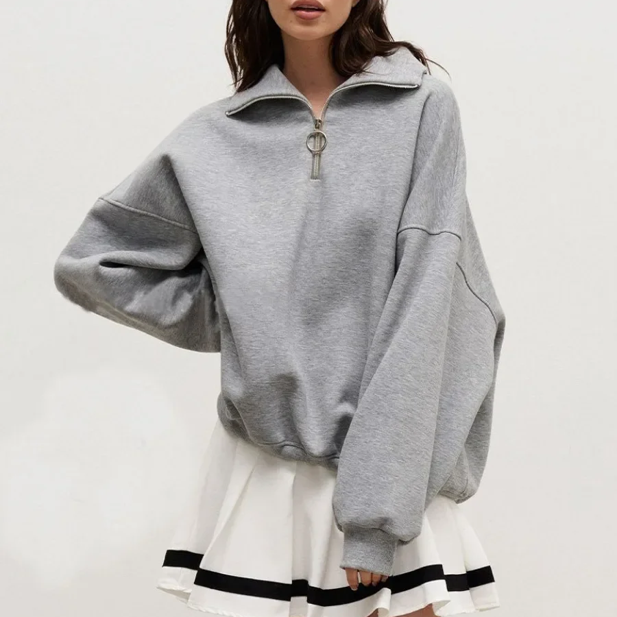 Women's Oversized Fleece Pullover Sweatshirt – Thick Warm Casual Streetwear for Autumn Winter