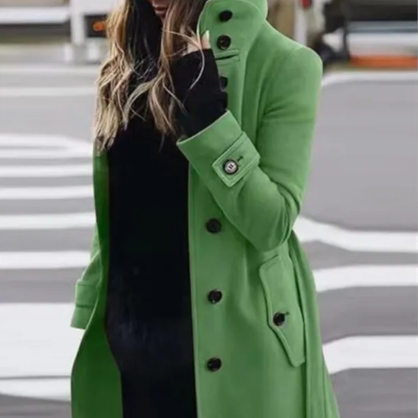 Women's Long Warm Coat – Turn-down Collar Thick Autumn Winter Jacket with Single Breasted Closure