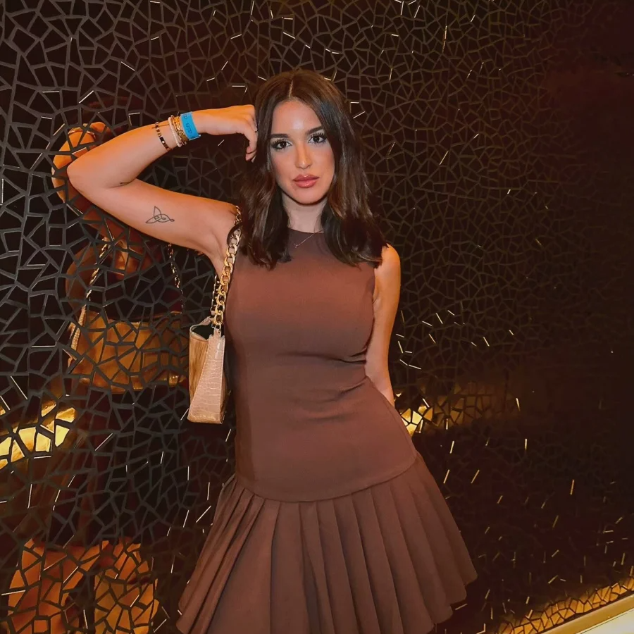 Brown Sleeveless 3D Cutout Mini Dress with Pleated Skirt and Round Neck