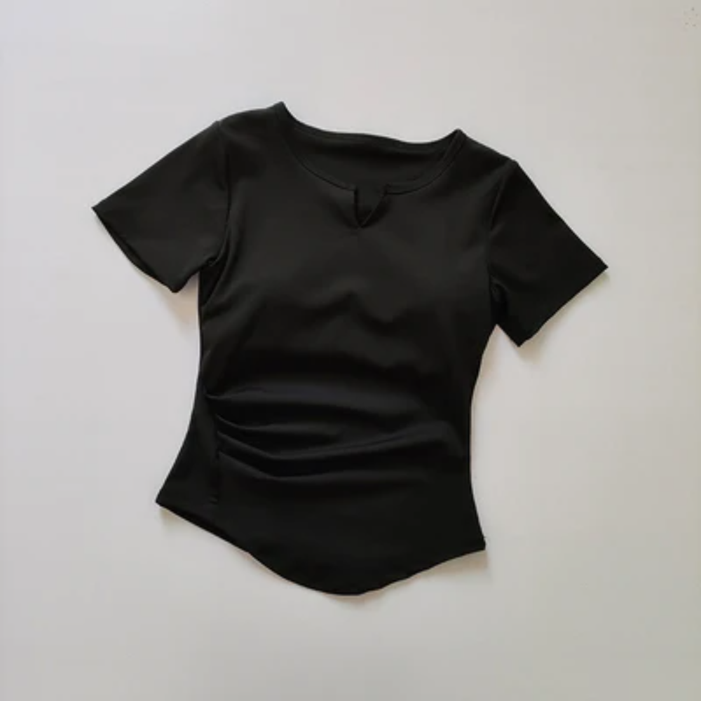 V-Neck Yoga Training Top – Women's Short Sleeve Tie-Front Gym Shirt with Built-In Bra