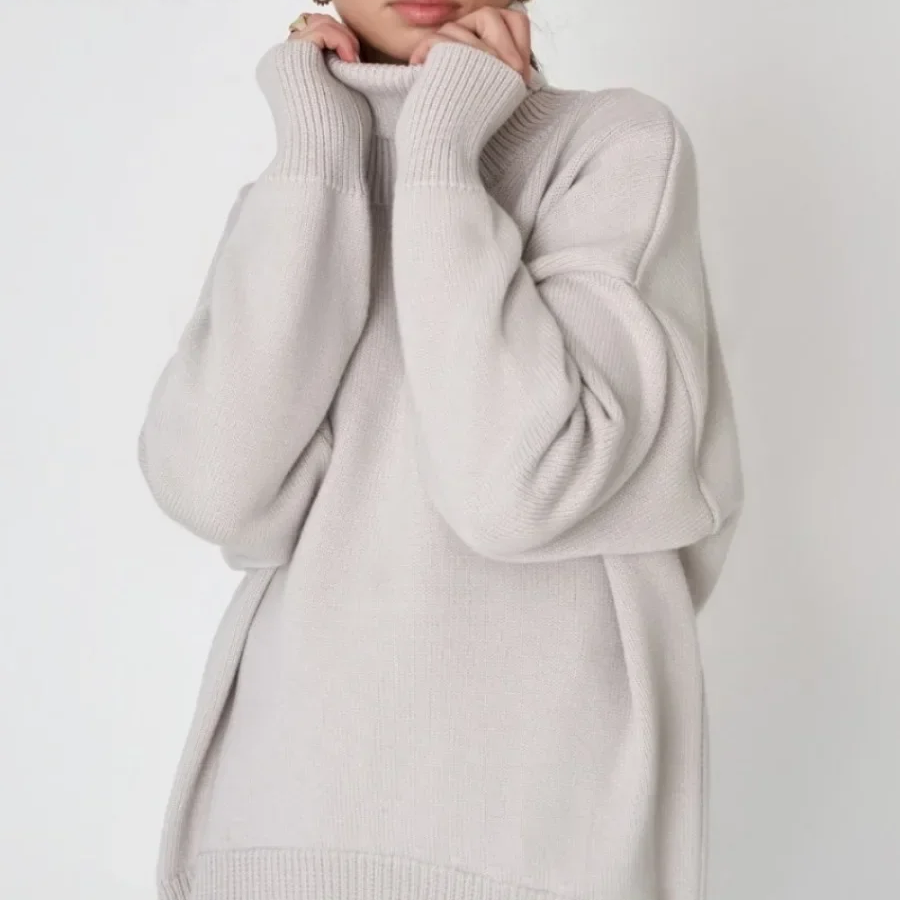 Women's Oversized Turtleneck Sweater – Thick Knit Casual Pullover for Autumn Winter
