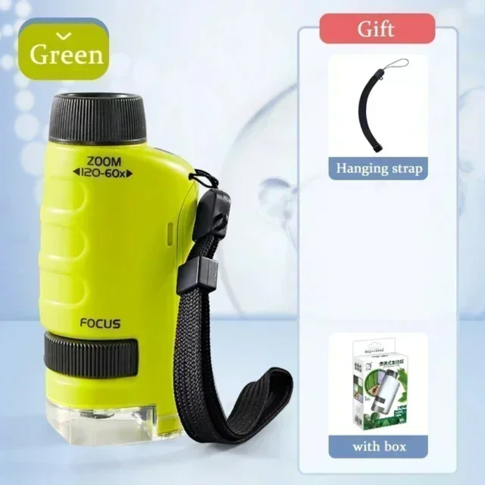 60–200X Pocket Microscope for Kids – Handheld Mini Microscope with LED Light, High-Definition Science Toy for Outdoor Exploration