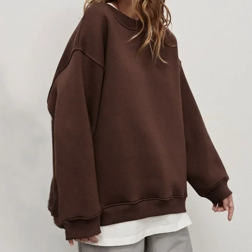 Women's Oversized Fleece Pullover Sweatshirt – Warm Thick Casual Long Sleeve Top for Autumn and Winter Streetwear