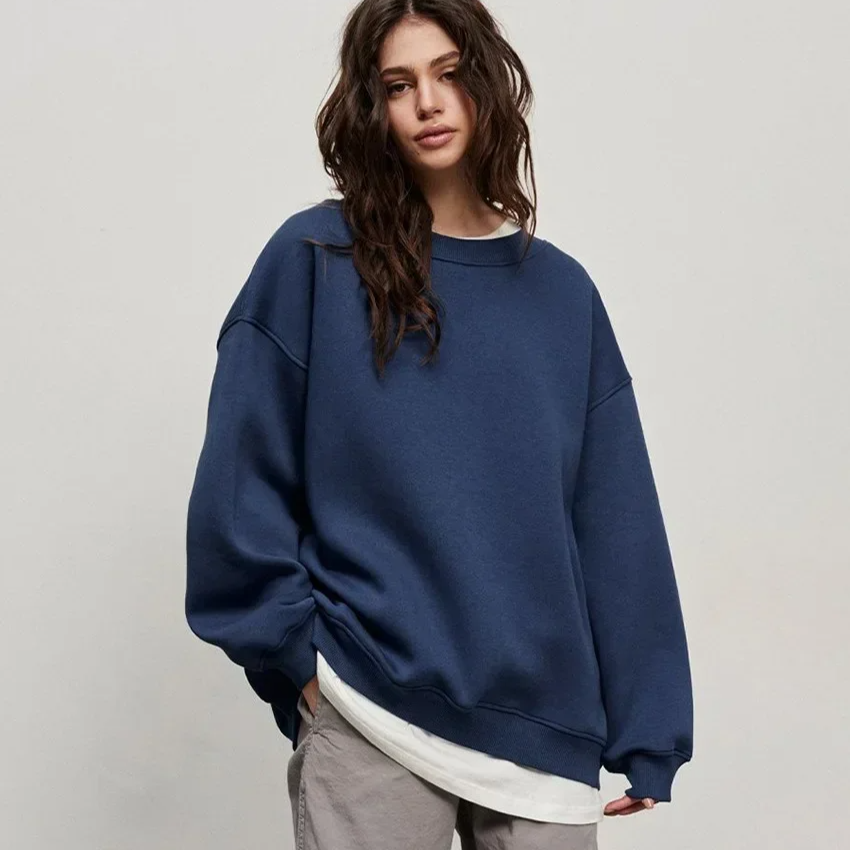 Women's Oversized Fleece Pullover Sweatshirt – Warm Thick Casual Long Sleeve Top for Autumn and Winter Streetwear
