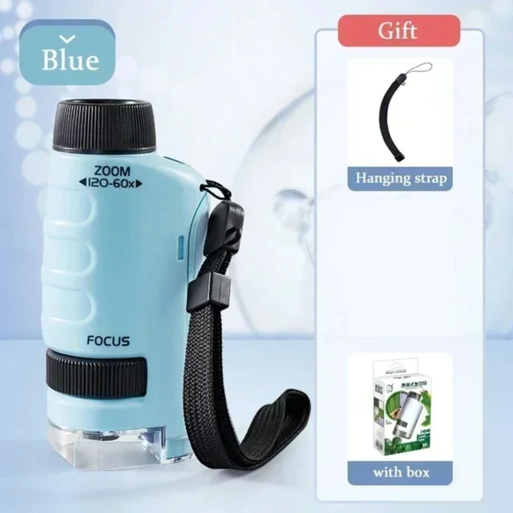 60–200X Pocket Microscope for Kids – Handheld Mini Microscope with LED Light, High-Definition Science Toy for Outdoor Exploration