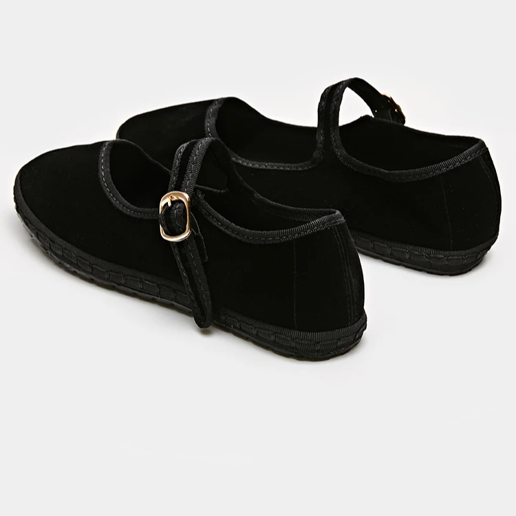 Velvet Canvas Mary Jane Flats – Hand-Stitched Casual Ballet Shoes for Women