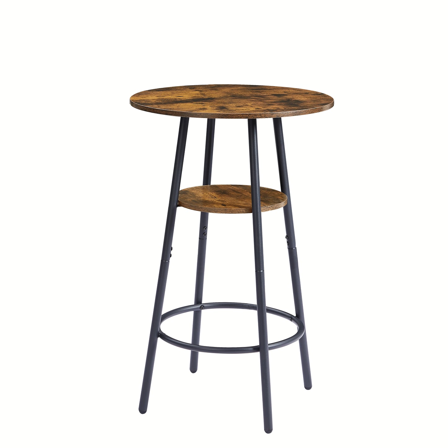 3-Piece Rustic Round Wood Bar Stool Set with Storage Shelves