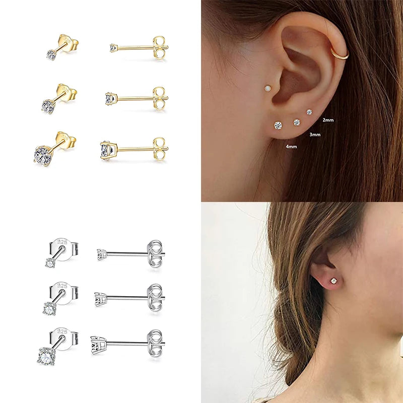 925 Sterling Silver 3-Piece Stud Earrings Set for Women – 18K Gold-Plated, Irregular Mini Design Fine Jewelry