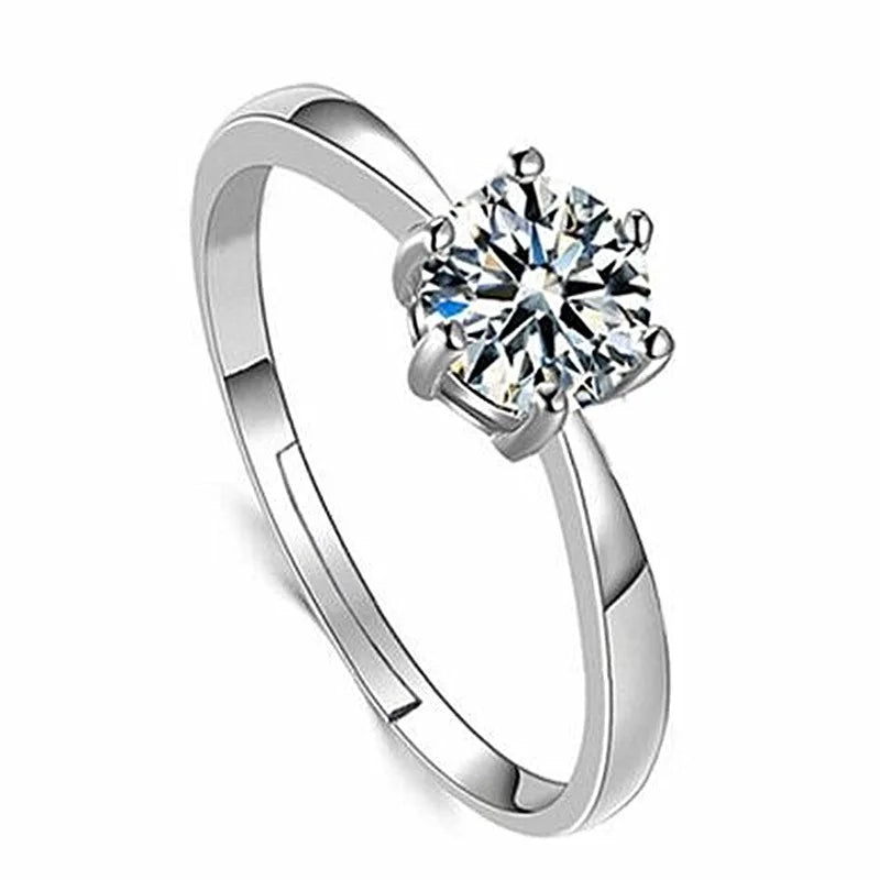 925 Sterling Silver Adjustable Zircon Ring for Women – Classic Prong-Set Cocktail Ring for Engagement, Wedding, and Special Occasions