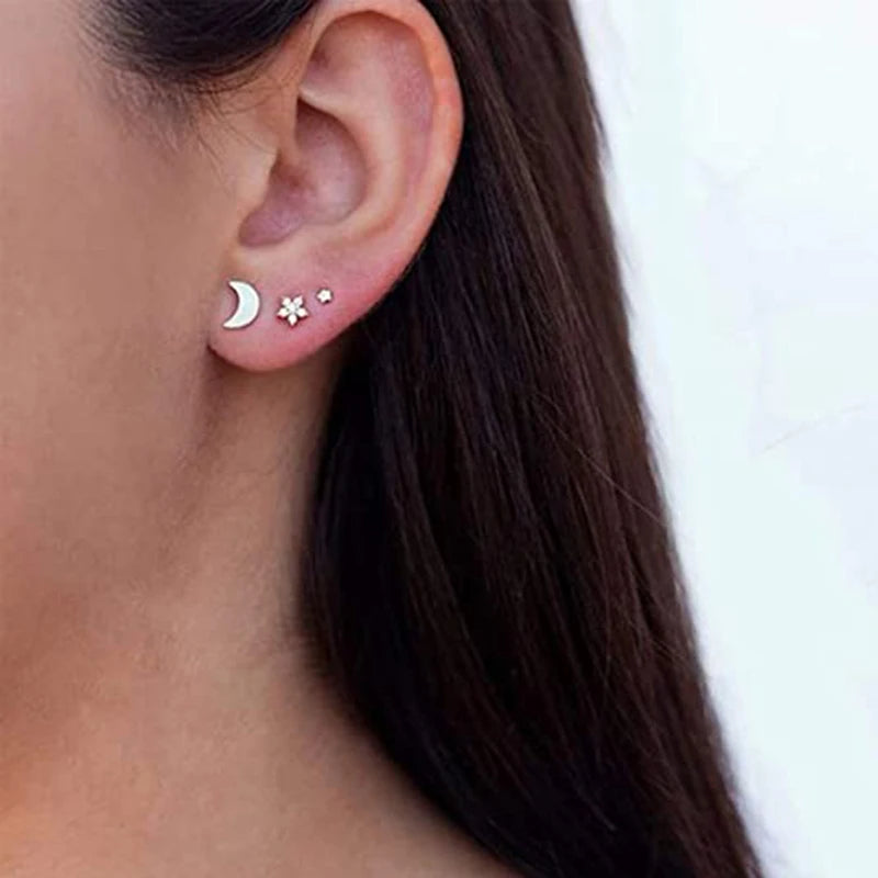 925 Sterling Silver 3-Piece Stud Earrings Set for Women – 18K Gold-Plated, Irregular Mini Design Fine Jewelry
