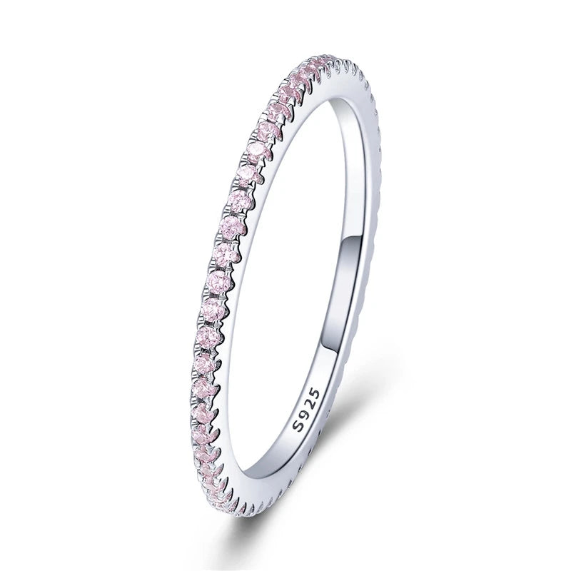 925 Sterling Silver CZ Simulated Diamond Stackable Ring – Platinum Plated Eternity Band for Women