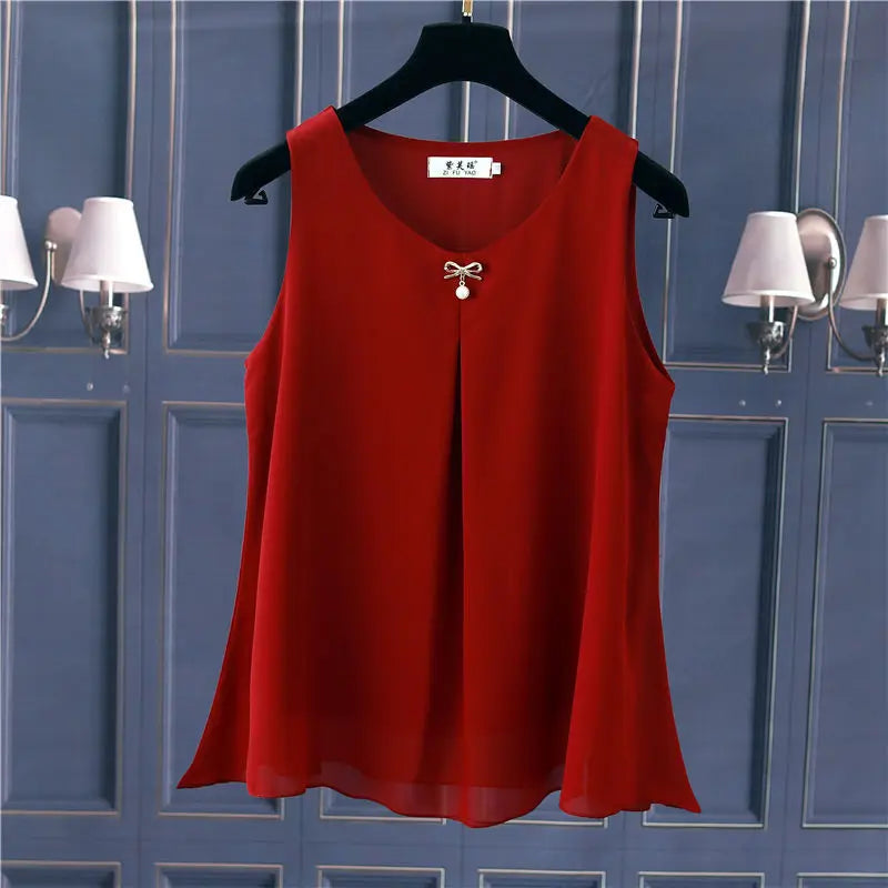 Women's Oversized Sleeveless Chiffon Blouse – Loose Fit O-Neck Summer Top in Solid Colors