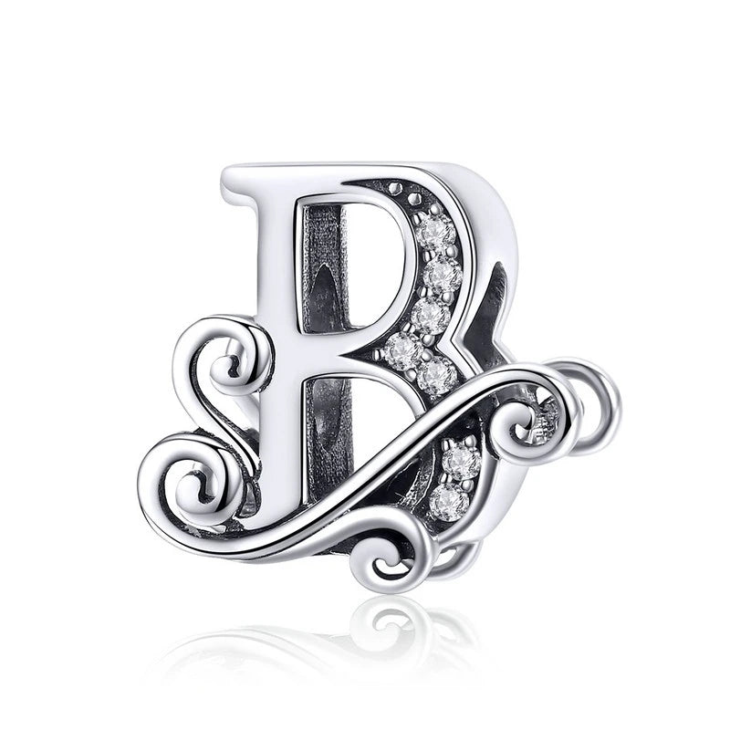 925 Sterling Silver Alphabet Letter Charm Bead A–Z – Openwork CZ Initials for Bracelets