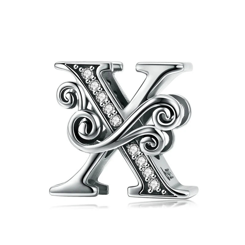 925 Sterling Silver Alphabet Letter Charm Bead A–Z – Openwork CZ Initials for Bracelets