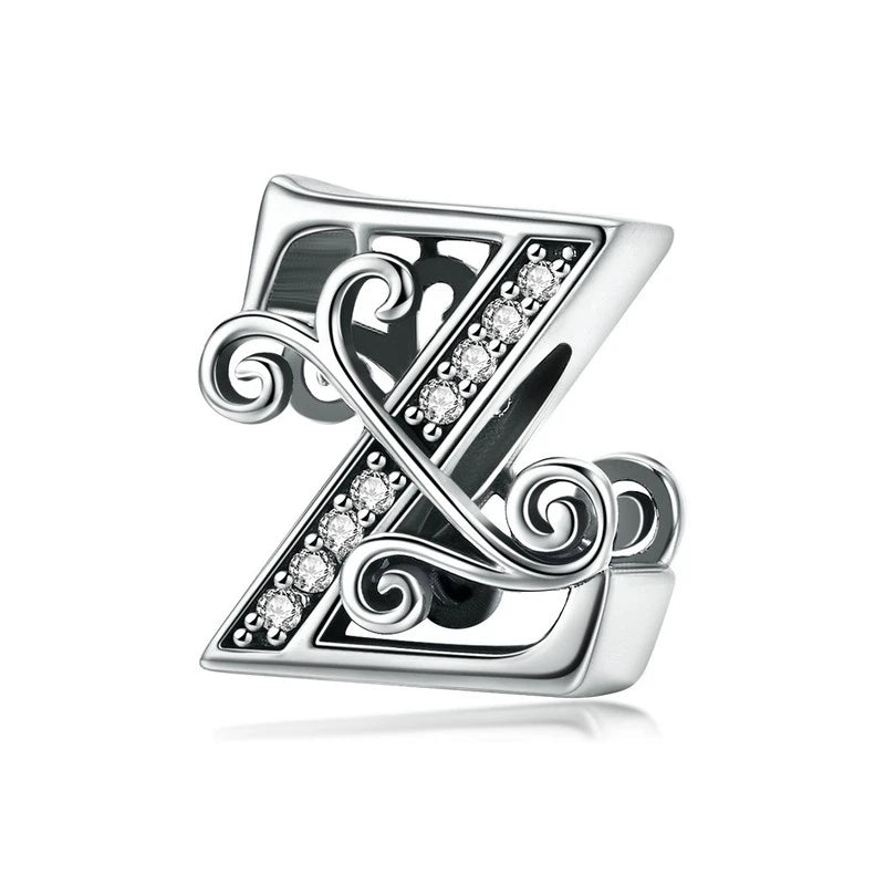 925 Sterling Silver Alphabet Letter Charm Bead A–Z – Openwork CZ Initials for Bracelets