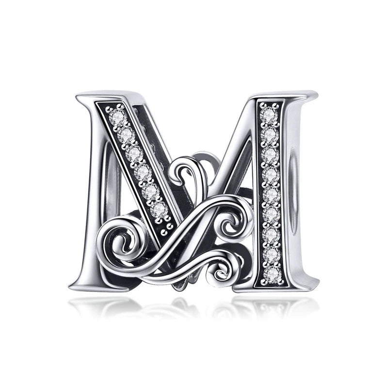 925 Sterling Silver Alphabet Letter Charm Bead A–Z – Openwork CZ Initials for Bracelets