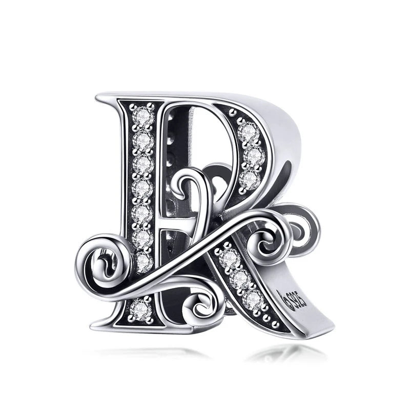 925 Sterling Silver Alphabet Letter Charm Bead A–Z – Openwork CZ Initials for Bracelets