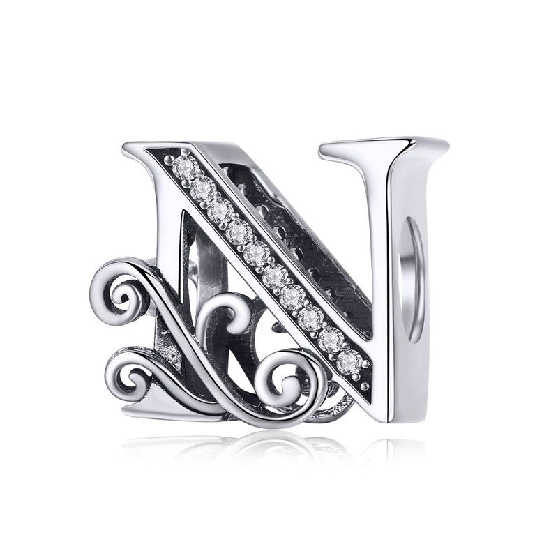 925 Sterling Silver Alphabet Letter Charm Bead A–Z – Openwork CZ Initials for Bracelets