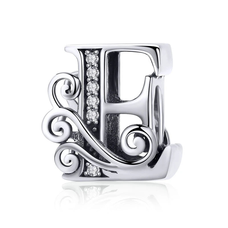 925 Sterling Silver Alphabet Letter Charm Bead A–Z – Openwork CZ Initials for Bracelets