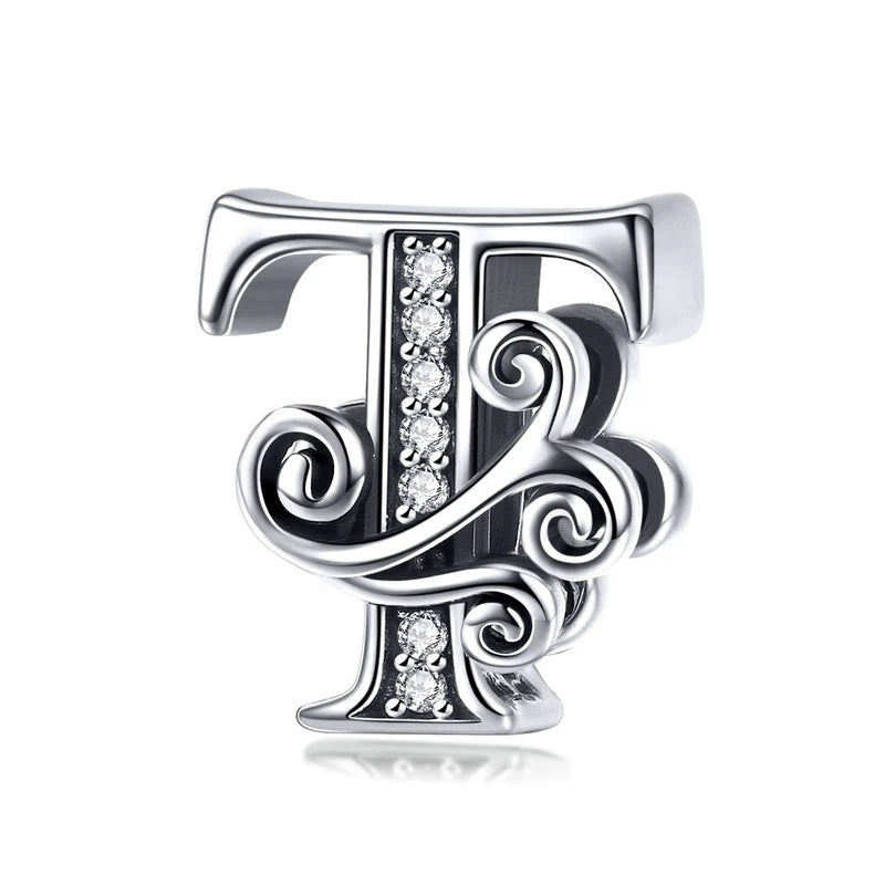 925 Sterling Silver Alphabet Letter Charm Bead A–Z – Openwork CZ Initials for Bracelets