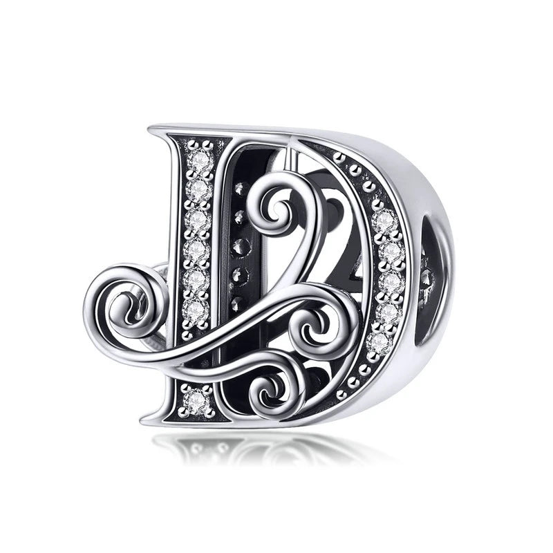 925 Sterling Silver Alphabet Letter Charm Bead A–Z – Openwork CZ Initials for Bracelets