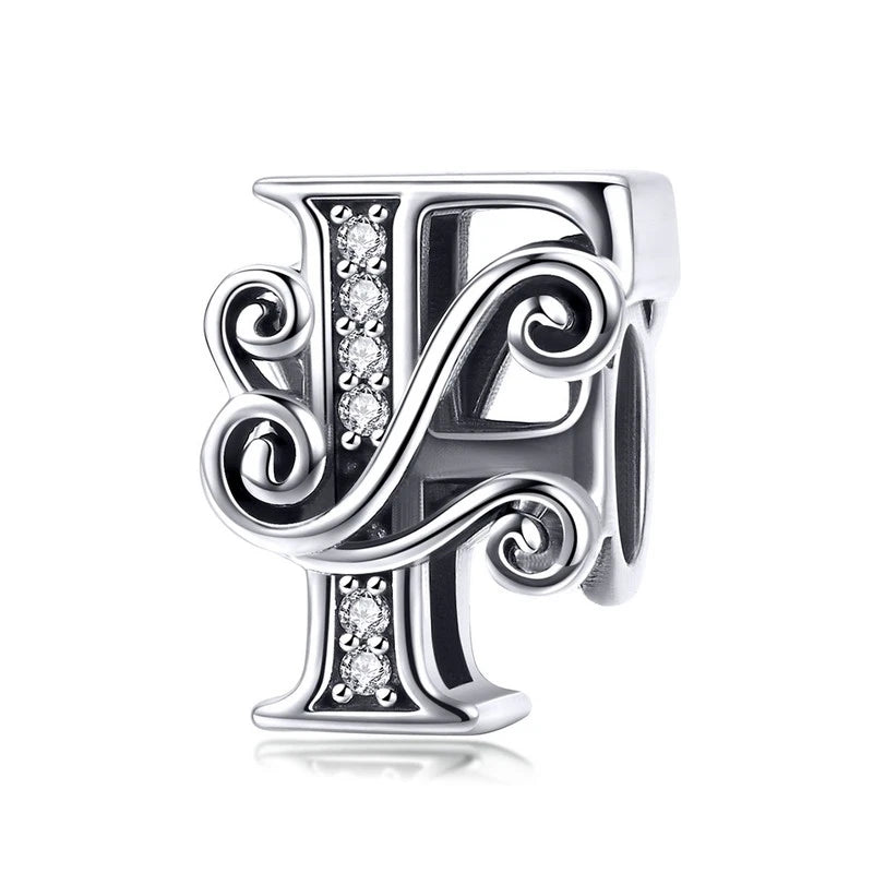 925 Sterling Silver Alphabet Letter Charm Bead A–Z – Openwork CZ Initials for Bracelets
