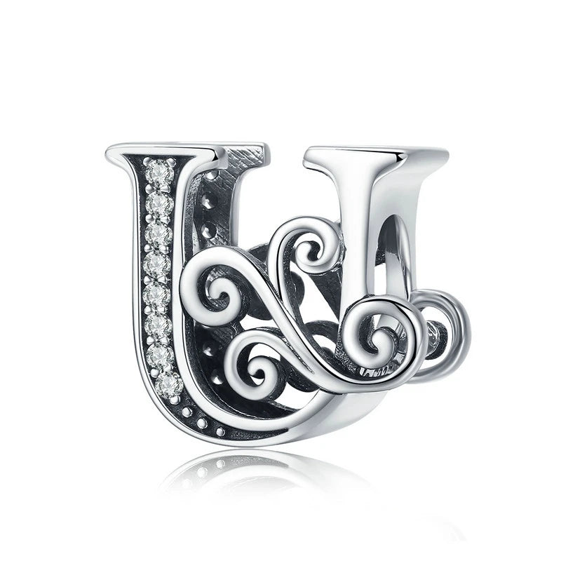 925 Sterling Silver Alphabet Letter Charm Bead A–Z – Openwork CZ Initials for Bracelets