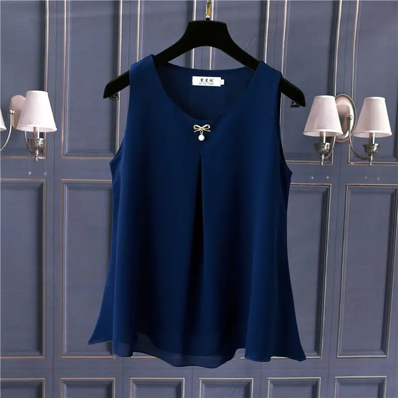 Women's Oversized Sleeveless Chiffon Blouse – Loose Fit O-Neck Summer Top in Solid Colors