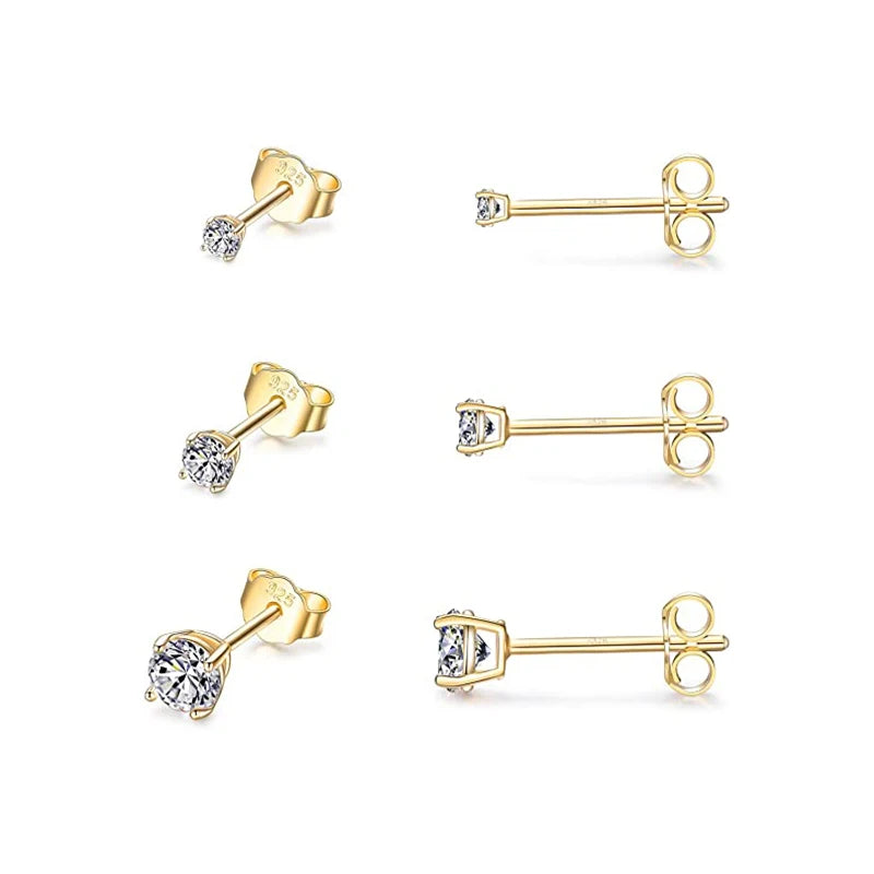 925 Sterling Silver 3-Piece Stud Earrings Set for Women – 18K Gold-Plated, Irregular Mini Design Fine Jewelry