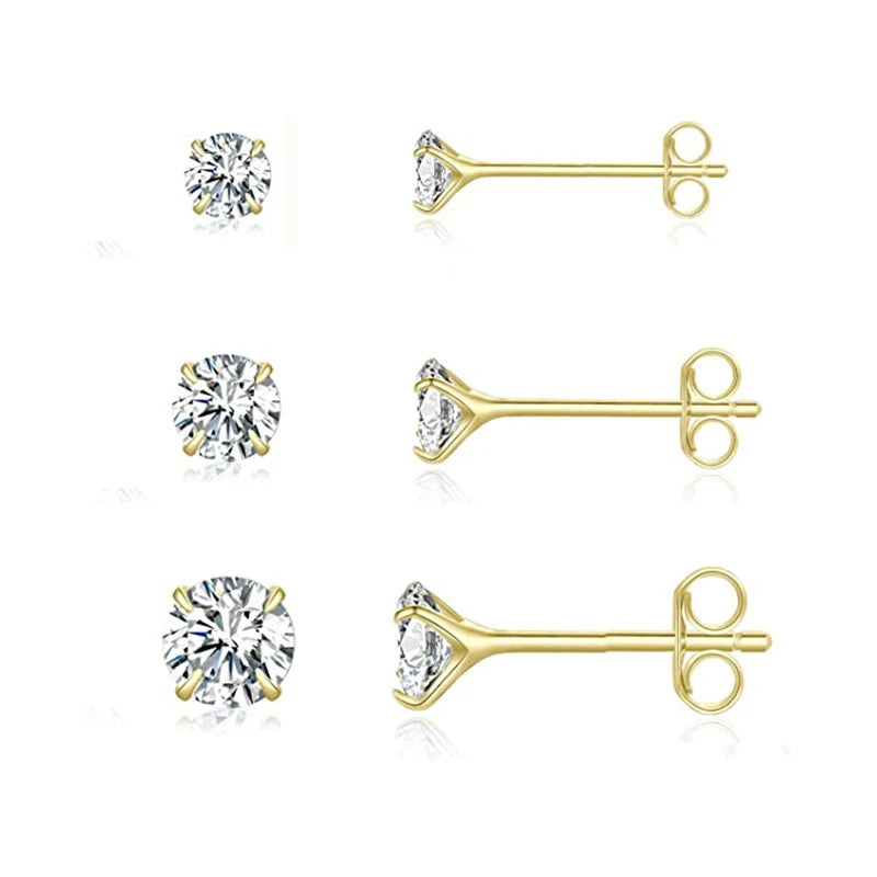 925 Sterling Silver 3-Piece Stud Earrings Set for Women – 18K Gold-Plated, Irregular Mini Design Fine Jewelry