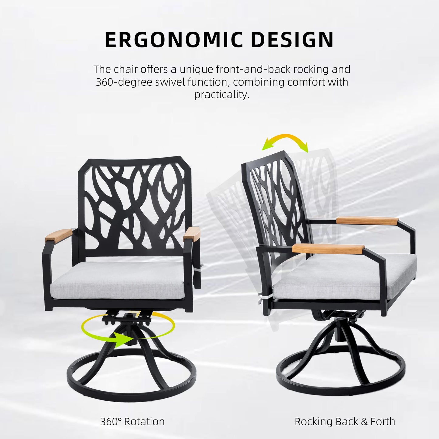 5-Piece Outdoor Aluminum Dining Set – Modern Patio Furniture with 4 Swivel Rocker Chairs and Rectangular Table with Umbrella Hole