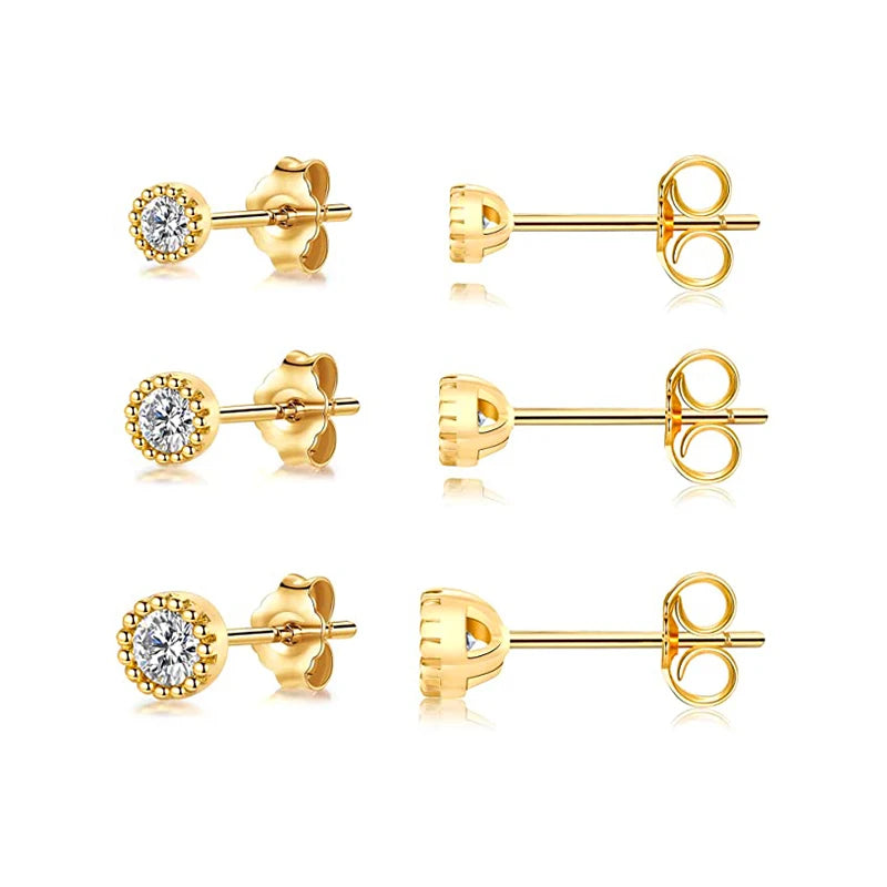 925 Sterling Silver 3-Piece Stud Earrings Set for Women – 18K Gold-Plated, Irregular Mini Design Fine Jewelry