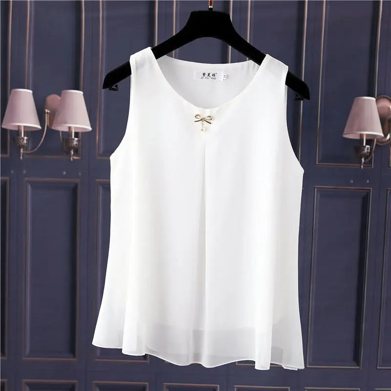 Women's Oversized Sleeveless Chiffon Blouse – Loose Fit O-Neck Summer Top in Solid Colors