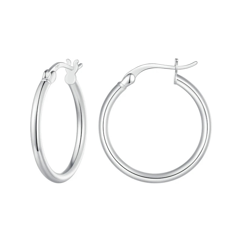925 Sterling Silver Bold Hoop Earrings – 14K White Gold Plated Hypoallergenic Tube Design for Women