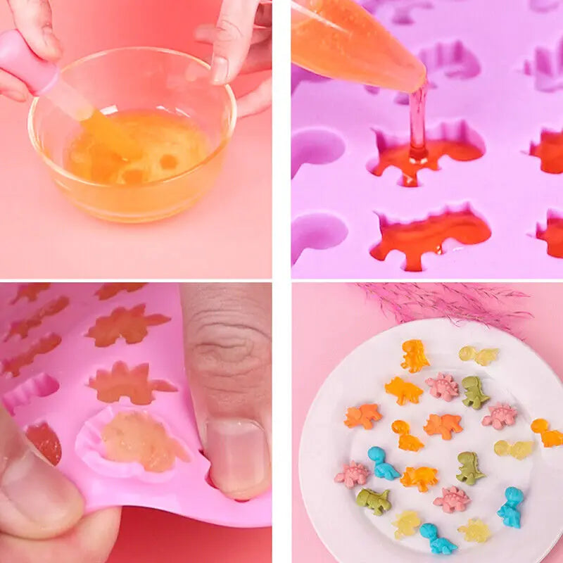48-Cavity Dinosaur Silicone Mold with Dropper – Candy, Chocolate, Ice Cube & Fondant Tray