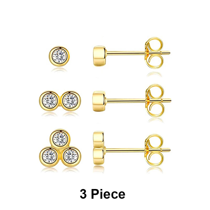 925 Sterling Silver 3-Piece Stud Earrings Set for Women – 18K Gold-Plated, Irregular Mini Design Fine Jewelry