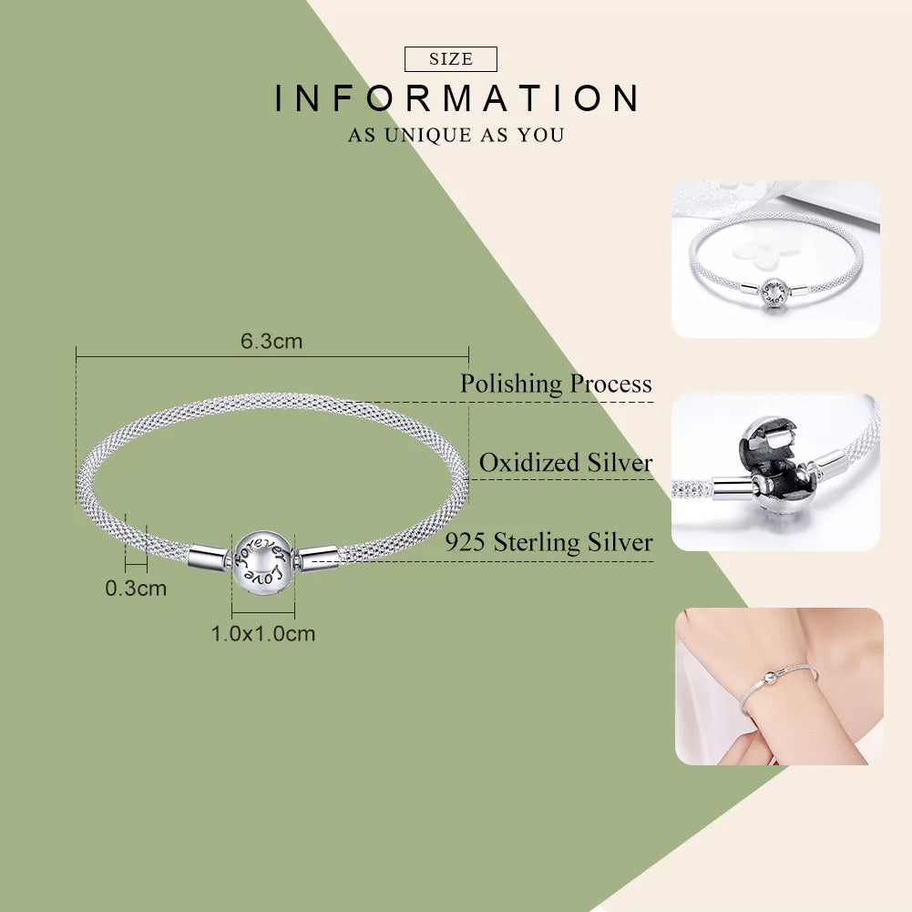 Sterling Silver “Love Forever” Snake Chain Bracelet – Classic DIY Charm Base for Women (17cm/19cm/21cm)
