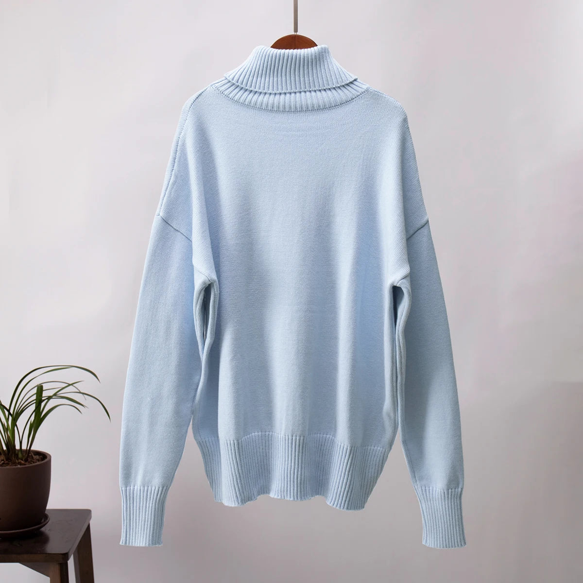 Women's Oversized Turtleneck Sweater – Thick Knit Casual Pullover for Autumn Winter