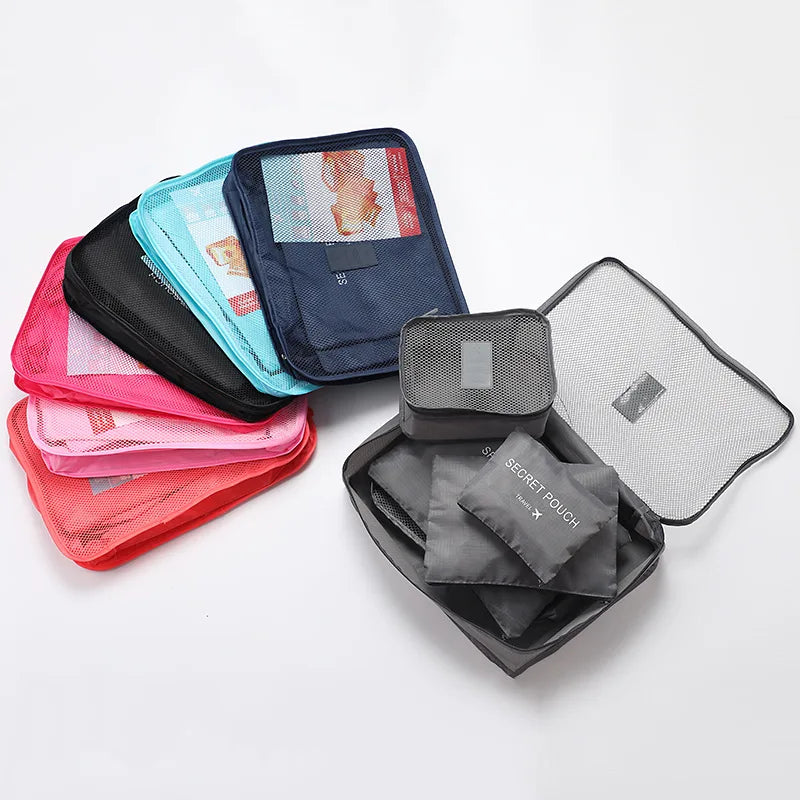6-Piece Travel Luggage Organizer Set – Portable Packing Cubes for Clothes, Shoes, Toiletries & Accessories with Zipper Closure