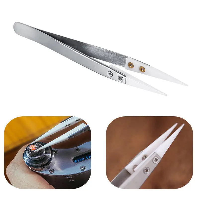 1/3pcs Ceramic Tip Stainless Steel Tweezers Set – Anti-Static Heat & Acid Resistant Soldering Tools